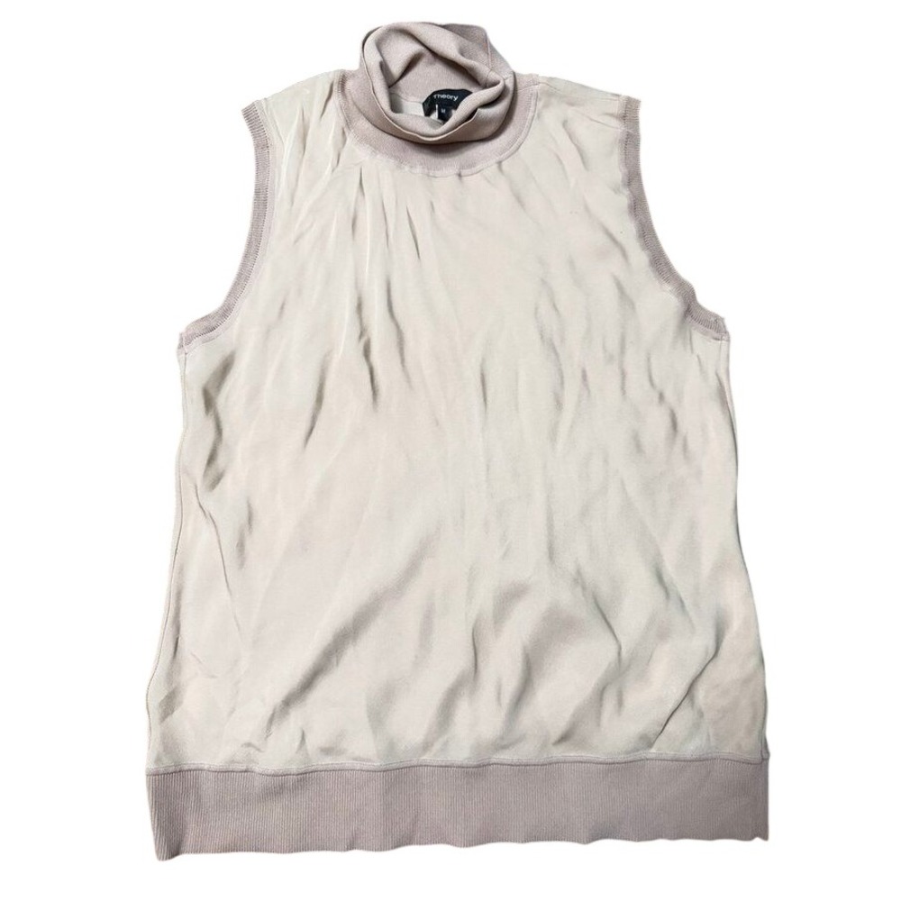 Theory Silk Bias Mock Neck Tank Women Size M Beige